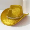 Chapéu de Cowboy Britânico Unissex para Homens e Mulheres Chapéu Topo de Noiva Acessórios Decorativos Exquisitos de Strass Amor Cinto Viagem Praia