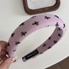 Aro para el pelo con esponja estilo coreano, estilo rosa dulce, para mujer, con parte superior craneal alta, lazo retro, ondas de amor y lunares.