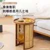 Mesa de Centro de Rattan Mesa Lateral para Sofá de Sala de Estar Mesa de Cabeceira Mesa de Chá Redonda Criativa Mesa Pequena para Varanda Mesa de Canto Minimalista Japonesa