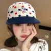 Gorra de béisbol retro de estilo japonés, con puntos de colores, visera plana para mujer, visera ancha, sensación de alta gama, protección solar, colores contrastantes, gorra suave tipo pico de pato