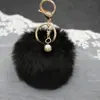 Colgante de Bolsa Bolita de Piel de Perla Llavero de Bola de Piel Llavero de Piel de Conejo Sintético Colgante de Coche Decoración de Bola de Piel Llavero de Piel para Mujer