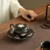 Bandeja de té negra pintada a mano con forma de lirio, posavasos, bandeja para té seco, tapa para cuenco de té, base para cuenco de té, plato de postre, accesorios de juego de té de cerámica, para ceremonia del té china