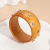 Pulsera Geométrica Redonda de Madera China Retro con Remaches de Estrella Joyería de Mano Elegante de Gama Alta Simple de Nicho de Moda para Mujeres