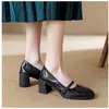 Sapatos de salto alto finos estilo francês em pele de ovelha, sapatos de salto alto bico quadrado para mulheres, sapatos Mary Jane de couro elegantes e confortáveis