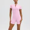 Mono de Yoga Sexy Ajustado de Manga Corta de Color Sólido Europeo y Americano para Mujer, Mono Deportivo Ajustado para Baile y Fitness