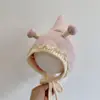 Sombrero de Princesa Infantil con Encaje de Hongo y Puntiagudo Otoño Invierno Sombrero de Lana Tejida para Bebé Recién Nacido Protección para Orejas de Niña
