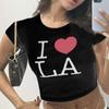 Verão Novo Puxador de Gola Redonda Manga Curta Carta Impressão Umbigo Europeu e Americano Feminino Top T-shirt