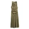 Para Comercio Exterior Transfronterizo Europeo y Americano Ropa de Mujer Aliexpress Más Vendido Verano Sencillo Multicolor Textura de Satén de Seda Vestido Midi