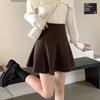 Saia de Lã para Mulheres Outono e Inverno 2026 Novo Estilo Linha A Cintura Alta Plissada Saia Guarda-chuva para Pessoas Baixas Saia Curta Casual que Cobre os Quadris