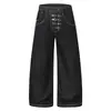 Hebilla de Avión Retro Americana Silueta Jeans para Hombre, Otoño Holgado Diseño Recto, Pantalones de Pierna Ancha Lavados Cimitarra