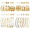 Brincos de metal estilo europeu e americano brincos geométricos quadrados brincos de pérola vintage brincos estilo Hepburn conjunto de 6 peças