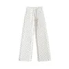 Pantalones Deportivos de Lunares con Cordón para Mujer 2026 Verano Nuevo Retro Americano de Cintura Alta Ajustados Casuales de Pierna Recta Largos