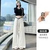 Calça pantalona de bambu com juntas falsas de jeans, estilo Yamamoto, para mulheres, novo estilo de outono, estilo old money, caimento relaxado, calça casual