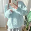 Suéter de Cashmere Sintético de Pelo de Vison Feminino Outono e Inverno Espessado Pulôver Inverno Estilo Solto Preguiçoso Top de Mohair com Decote em V