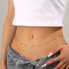 Acero Inoxidable Europeo y Americano Verano Hoja Redonda Clip de Serpiente Cadena de Cintura con Cuentas Joyería Apilada Color Acero de Titanio Estrella de Diamante Luna Cadena de Cintura Accesorios de Cintura para Mujeres