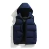 Colete Quente Outono/Inverno 2026 Gilet de Algodão com Capuz Removível Jaqueta Masculina de Cor Sólida