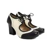 Em Estoque Sapatos Femininos Salto Alto Recorte Retro Frente com Cadarço Bico Quadrado Baixo Estilo Francês Jgb2021N0009006