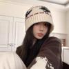 Gorro de Punto Retro Negro para Mujer Invierno Estilo Coreano Versátil que Muestra la Cara Pequeño Gorro de Lana Tipo Cubo Engrosado Resistente al Frío Cálido