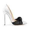 Sapatos de moda europeus e americanos transfronteiriços bico fino laço raso combinação de cores salto fino sapatos femininos de comércio exterior saltos mulheres