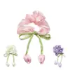Scrunchie de tulipa delicado com fio iridescente, fita esvoaçante e design de botão de flor, elástico de cabelo de alta elasticidade para coques, acessório de cabelo