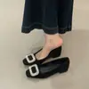 Zapatos de Tacón Alto Estilo Francés con Punta Cuadrada y Pedrería, Zapatos de Mujer, Nuevo Modelo 2026, Primavera, Otoño, Invierno, Negro, Tacón Medio Grueso, Zapatos de Oficina