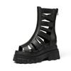 Sandálias Romanas de Couro Genuíno com Solado Grosso para Mulheres, Aumenta a Altura, 10cm Sandálias Vazadas Peep-Toe da Moda Primavera/Verão para Mulheres