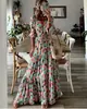 Roupas Femininas Europeias e Americanas Independentes Transfronteiriças Novo Estilo Primavera 2026 Elegante Decote em V Estampa Boêmia Vestido Flare
