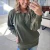 Comércio Exterior Transfronteiriço Outono e Inverno Europeu e Americano Novo Suéter com Bolso Decorativo Canelado Manga Longa Solto para Mulheres