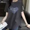 Camiseta de Manga Curta para Comércio Exterior Transfronteiriço Feminina Plus Size para Senhoras Ligeiramente Acima do Peso Escondendo a Barriga Fenda Lateral Camiseta Fina Rejuvenescedora