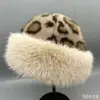 Chapéu mongol estampado de leopardo, chapéu de pescador de balde à prova de frio e quente para outono e inverno, chapéu de pelúcia grosso versátil, atacado transfronteiriço