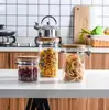 Pote de Vidro para Armazenamento de Grãos de Café e Alimentos da Cozinha com Fecho Hermético Tampa de Madeira Encaixe Hermético Frasco de Vidro para Armazenamento de Café