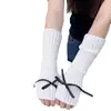 Manga de Punto con Lazo Y2K Chica Caliente Ballet Manga Cálida Niña Otoño e Invierno Guantes Largos de Medio Dedo Lana