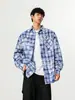 Camisa de Manga Larga Tie-Dye Cuadros Americanos para Hombre 2025 Nuevo Diseño Holgado High Street Atractiva Chaqueta Camisa Casual