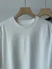 JN~ Camiseta de manga corta de algodón puro con bordado de encaje de concha, hombros caídos holgados, temperamento perezoso