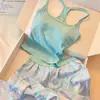 Pijama Verde Fresco para Mujer con Sujetador Incorporado, Conjunto de Camisola y Shorts de Modal, Rayado, Conjunto de Dos Piezas para Estar en Casa de Verano