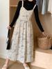 Vestido de Corpiño de Pana Elegante Estampado de Primavera y Otoño + Camiseta de Manga Larga de Algodón Ropa para Mujer al por Mayor