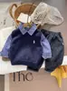 Nueva Camisa de Manga Larga de Tres Piezas para Niños 25 Otoño Bebé Preppy Marca de Moda Chaleco de Punto Traje Tendencia Ropa de Otoño