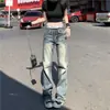 Jeans retos femininos estilo retrô americano, com lavagem desgastada, cintura baixa novo, soltos, modeladores, calças tipo tubo perna larga estreita para primavera e outono