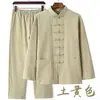 Traje Tang de primavera e outono para homens e jovens, traje masculino de estilo chinês, traje de algodão e linho, traje étnico, traje chinês, conjunto de duas peças