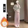 Pantalones de Punto de Felpa para Maternidad Pierna Ancha para Otoño e Invierno 2025 Nuevo Estilo Caídos Casuales de Pierna Recta Pantalones de Maternidad