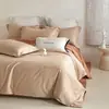 Lujo Ligero Tacto de Alta Gama Todo Algodón Cepillado Juego de Cuatro Piezas Algodón Puro Bordado Sencillo Funda Nórdica Sábanas Faldón de Cama Cubrecama Estilo