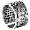 Anillo Retro Étnico Transfronterizo Corazón de Carpa Sutra del Corazón Anillo Abierto para Dedo Índice de Hombre con Pez Cada Año Versión Ancha