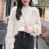 Suéter Base de Tricô Torcido Moda Outono e Inverno Estilo Coreano, Suéter Feminino Estilo Preguiçoso Espessado de Pele Sintética de Vison