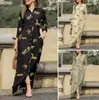 Vestido informal de vacaciones para mujer, de manga larga, con solapa y estampado floral, de algodón, con botones y camisa larga