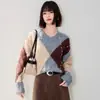 Estilo Europeo Rico Retro Diseño de Alta Gama Estilo Perezoso Jersey de Tono Cálido Contrastante Holgado Talla Grande Tops de Otoño e Invierno para Mujer
