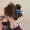 Pinza Azul con Flores Estilo Coreano para Mujer 2025 Nuevo Estilo Pinza para el Cabello en la Parte Trasera de la Cabeza Dulce Pinza de Tiburón Pinza Retorcida Accesorios para el Cabello