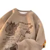 Suéter de Gamuza Grueso con Forro de Felpa, Cuello Redondo, Estilo Americano para Hombre, Marca de Moda, Chaqueta Holgada Rígida de Manga Larga