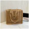 2026 Nuevo Estilo Bolso de Paja Color Sólido Tejido con Letras Personalizadas Bolso de Hombro Tote de Gran Capacidad Casual para Vacaciones Estilo Pastoral