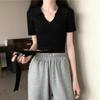 Tejidos de Punto de Primavera y Verano para Mujer 2025 Nuevas Camisetas Cortas de Fondo con Cuello en V Slim Casual de Manga Corta Tops Chic de Estilo Coreano