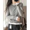 Camiseta Falsa de Duas Peças Estilo Coreano de Alta Qualidade para Mulheres 2026 Simples para o Dia a Dia Blusa de Manga Longa para Mulheres Lançamento